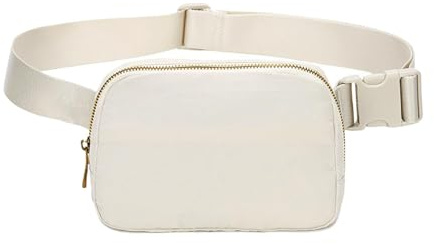 Uwiyo Bauchtasche Damen, Gürteltasche Herren, Frauen Nylon Hüfttaschen Crossbody Bag Umhängetasche kleine Brustbeutel mit verstellbarem Riemen für Sport Laufen Reise Fahren Wandern (Beige)