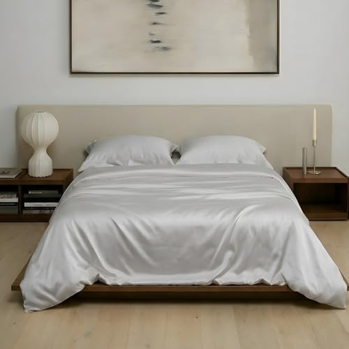 ArthCrafted 100% Eucalyptus Tencel Duvet Cover Queen, Luxury Cooling Comforter Cover Set 4 Corner Loops, 1 Oversized Hotel Duvet Cover, 2 Shams, Silky Soft, Lightweight (Cool Grey, Queen 3PC)