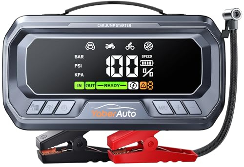 YaberAuto 10-in-1 Booster Batterie Voiture 7000A, PD 65W, Compresseur 160PSI, 26800mAh, 600LM LED, Grand Écran Démarreur Batterie, avec Jump Starter Câble Rallongé pour(Tous Gaz ou 12L Diesel)
