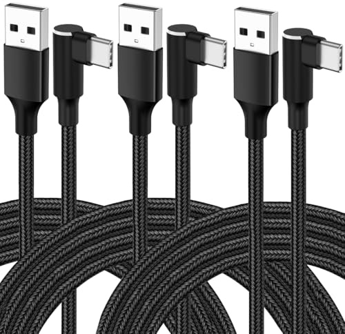 USB C Kabel 3Pack 1.8M/6FT 90 Grad USB Typ C Ladekabel USB C Schnellladekabel Nylon für Samsung Galaxy S24 S23 S22, Note 20/10, Xiaomi, Huawei, iPhone 15, OnePlus, Sony Xperia, USB C Winkelkabel