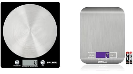 Salter 1036 BKSSDR Electronic Kitchen Scale – Digital Baking Scale with 5kg Capacity & GRIFEMA GA2002 Digital Kitchen Scales, Food Weighing Scales with LCD Display, (1g/5kg) Weight Grams