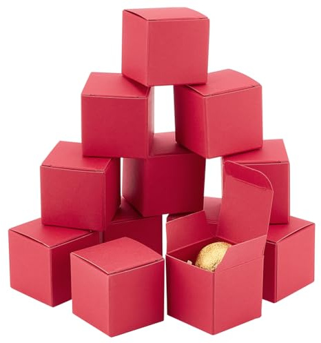 PH PandaHall 30pcs Mini Papier Box Rote Papierverpackungsbox Faltbare Karton Ohrring Ring Winzige Treat Favor Schmuck Boxen für Party Hochzeit 4x4x4cm