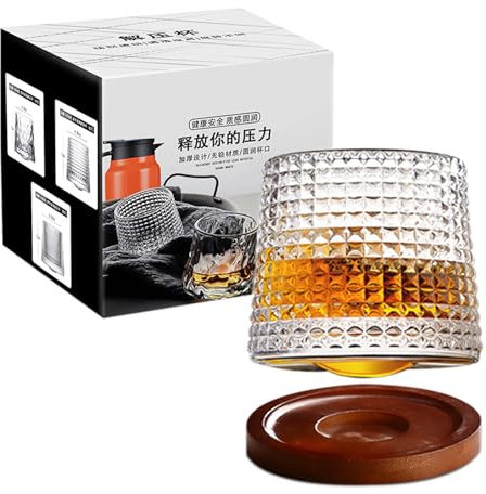 Bicchieri da whisky girevoli, bicchieri da whisky rotanti con sottobicchieri, bicchieri da whisky vecchio stile per degustazione di scotch, bourbon e cocktail, regali per uomini di compleanno, 160 ml,