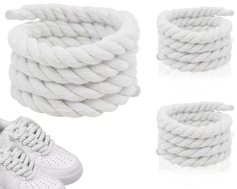 Lhbwhiz 1 paio di lacci spessi, lacci per scarpe, 8 mm (150 cm), bianchi, policotone, unisex, per tutte le età