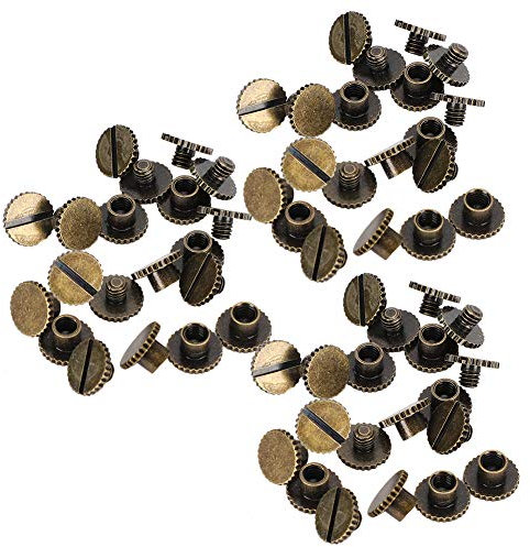 Fydun 30 Set Buchnieten Rändelung Flach Messing Lederbindung Knopfheftung 9,5 X 4 Mm Nagel 4 Mm, Professionelles Zubehör (Bronze)