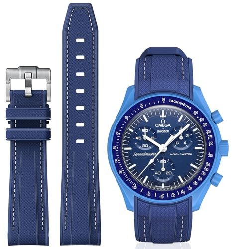 BONACE Gebogenes Silikonarmband für Moonswatch, kompatibel mit Omega X Swatch 20 mm Watch, Swatch Omega Moonswatch Speedmaster, Ersatzarmband, keine Lücken, für Damen und Herren