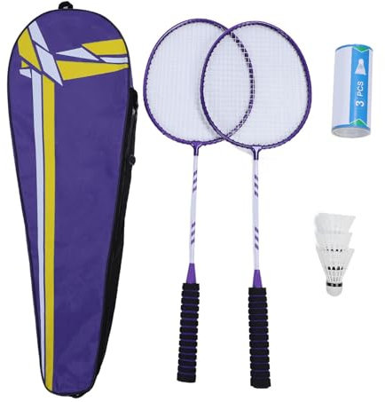 Keenso Badmintonschläger-Set, Rutschfestes Badminton-Set mit Federbällen, Tragetasche für den Garten Im Freien (Lila-blau)