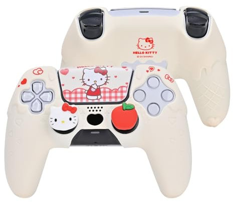 Kuitmor Lot de 2 housses de protection pour manette PS5 en silicone et chaton mignon pour manette PS5 avec 2 protections de pouce et 2 autocollants