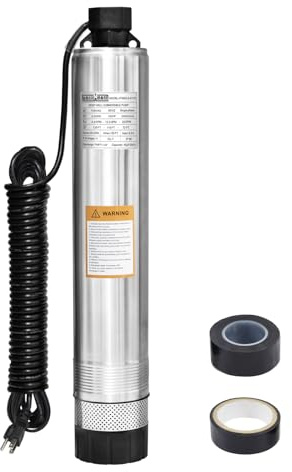 WASSERMANN 4 Septic Pump Submersible Effluent/Cistern Bottom Suction Pump with 33FT Cable,1/2HP,230V/60HZ,26GPM,138FT Head,Stainless Steel Deep Well Pumps for Septic Tank Home