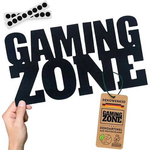 DKWRK3D Gaming Zone Schild Klebend - Kunststoff Gaming Room Einrichtung - Türschild Zocker Zimmer - Setup Wand Deko - Jugendzimmer Dekoration Schriftzug - Wanddekoration zum kleben (L)