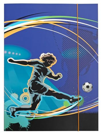Idena - Sammelmappe A3 mit Fußball-Motiv, Dokumentenmappe aus robuster Pappe, Postmappe mit Innenklappen und Gummizugverschluss