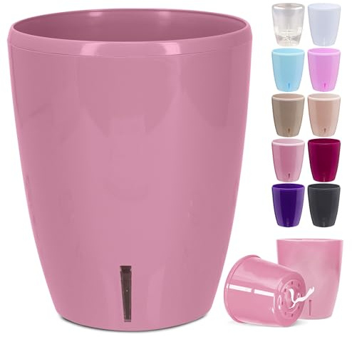 Happy Plants Pot à orchidées, diamètre : 12,5 cm, avec indicateur de niveau d'eau intégré, pot de fleurs auto-irriguant avec mèche, système d'auto-irrigation pour orchidées, Pink Nectar 1,3 l