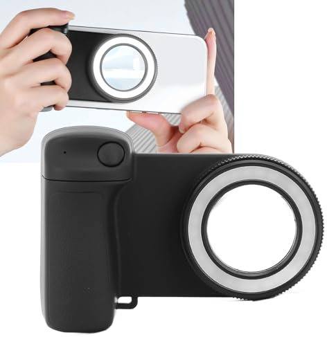 Mango Magnético para Cámara de Teléfono, Mango Antideslizante para Cámara con Luz de Relleno Recargable, Soporte de Abrazadera para Teléfono con Control Remoto Inalámbrico
