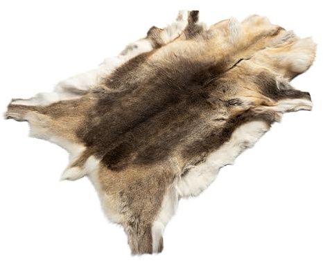 Premium Rentierfell Echt Finland 120-130 cm Braun-Weiß-Grau, Rentierfell | Natürliches Rentierfell – umweltschonend gegerbt, Naturfell, Fellteppich
