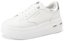 QUEEN HELENA Sneakers Platform Scarpe da Ginnastica Alte Donna X32-5 (Bianco e Argento, Sistema Taglie Calzature EU, Adulto, Donna, Numero, Media, 39)