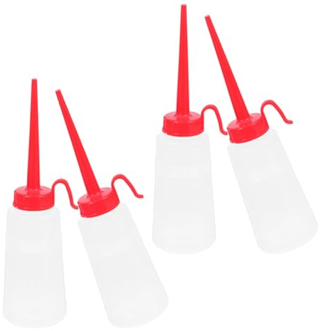 SHINEOFI 4pcs Plastic Oil Bottle Long Nozzle Multipurpose Oil Dispenser Engine Container Angled Tip Sprayer for Sewing Machine Maintenance