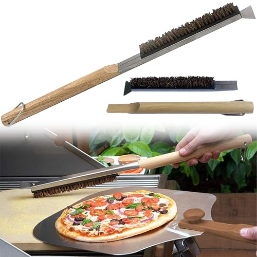 SYXLS Pizza Oven Brush, Used for Cleaning Pizza Ovens, Smoked Ovens, Stainless Steel Bristles, Used for Removing Cigarette Ash or Dirt, Brass Wire Brush with Scraper, Convenient Outdoor Tools