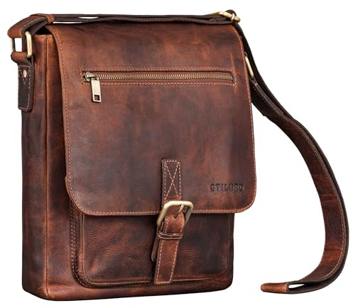 STILORD Renato Klassische Ledertasche Herren Umhängetasche Mittel-Groß Tasche Tablet 11 Zoll Männer Schultertasche für DIN A4 Dokumente Crossbody Messenger Bag Echtleder Farbe:Prestige - braun