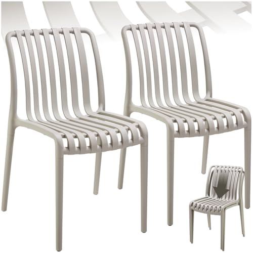 tectake® Juego de 2 Sillas de Jardín, Apilables, Resistentes a Intemperie, Cap. Carga 120 kg, Ligeras, Juego Muebles de Jardín, Muebles de Balcón, Juego de Bistró, Muebles de Exterior – Gris Topo