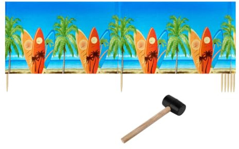 Ladeheid Windschutz Strand Strandzubehör Sichtschutz Holzstäbe LAEX001 | Sichtschutz für Strand und Camping, als Windfang im Sand, maritimes Muster, praktisches Strandzubehör mit Holzstäben