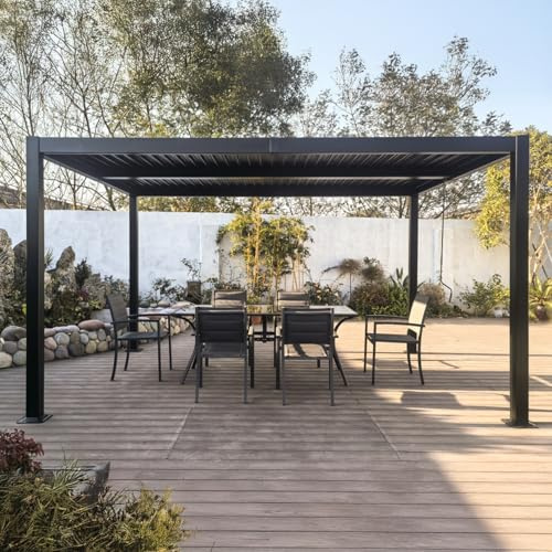 CONCEPT USINE Pergola Bioclimatique Naxos Aluminium Anthracite 4x3m | Lames orientables pour moduler ombre et ventilation, coin détente 12 m² idéal salon de jardin ou repas