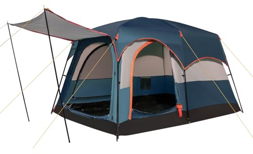 HOMASIS Tente de Camping avec Auvent 4-6 Personnes pour Famille, Tente Tunnel avec 2 Séparateurs de Pièce et 3 Entrées avec Sac de Transport pour randonnée, Facile à Monter (Bleu)