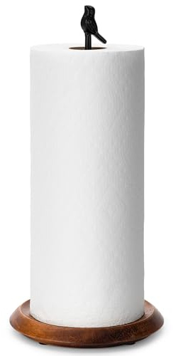 SUNNEKO Wood Paper Towel Holder, Black Kitchen Roll Holder Free Standing, Easy Tear Rustic Kitchen Tissue Holder for Dining Table