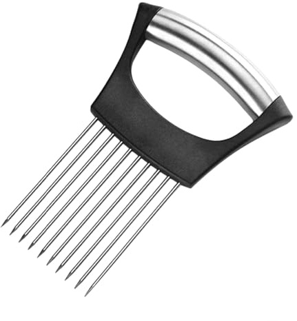 Heyumybit Ago Cipolla Acciaio,Forchetta Cipolla Acciaio,Affettatrice per Limone,Verdure Affettatrice,Guida Supporto Aiuti,per Carne, Cipolle,Patate,Pomodori