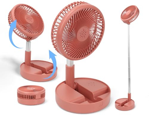 Tefola 39 Inch Foldable Rechargeable Fan Portable Desk Standing Cordless Folding Floor Travel Fan 7200Mah, Usb Pedestal Fans 4 Speeds for Home Office Camping Fishing Travel (Red)