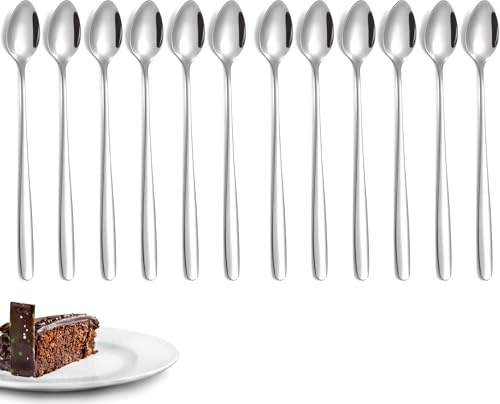 PARENCE – Lot de 12 Cuillères à Dessert Longues 18,5 cm – Acier Inoxydable – Manche Gravé – Cuillère à Glace, Café, Dessert