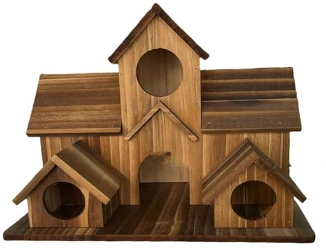 Lawnoval Mangeoire à oiseaux d'extérieur en bois pour perroquets et petits oiseaux, 20 x 13 x 15 cm, style villa rurale avec toit incliné étanche, trous d'entrée spacieux, pour jardin, balcon, cour