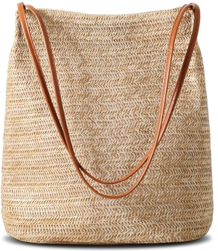 Tavaleu Straw Beach Bags for Women, Tote Handbag Shoulder Bag for Women, Beach Straw Purse Buckets Summer Fashion Hobo Bags