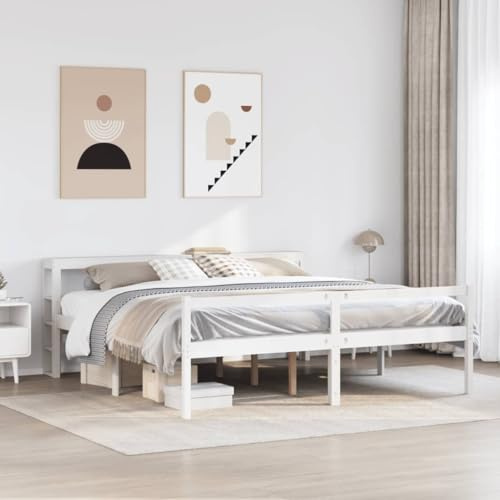 Genérico Cama Personas Mayores cabecero Madera Maciza Blanco 200x200 cm, Camas y somieres Blanco,3305874