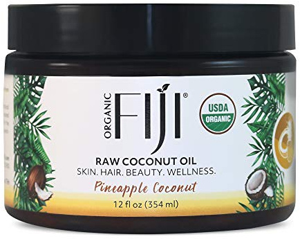 Organic Fiji Raw Cold Pressed Coconut Oil for Hair, Skin, Face & Body | Relaxing Massage Oil | Pineapple Coconut,12 oz for Women Men & Baby
