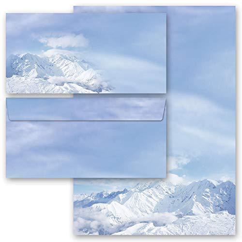 Briefpapier Set, 40 tlg. Natur, BERGE IM SCHNEE Natur & Landschaft, Jahreszeiten - Winter 20 Blatt Briefpapier + 20 passende Briefumschläge DIN LANG ohne Fenster | Paper-Media