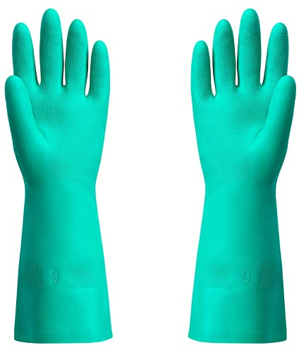 ThxToms Chemical Resistant Nitrile Gloves, Resist Household Acid, Alkali, Solvent and Oil, Latex Rubber Free, 1 Pair Large