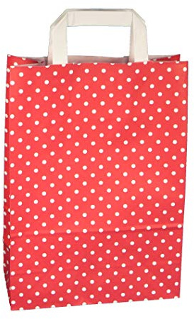 250 Papiertragetaschen Papiertüten Geschenktüten Einkaufstüten Papier Rot Punkte Pünktchen Polka Dots weiß 3 Verschiedene Größen zur Auswahl (32+12x40cm)
