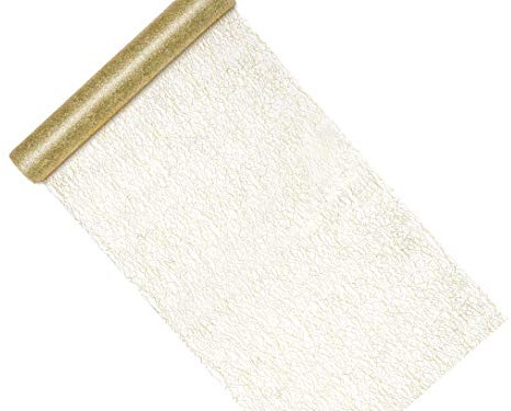 Tischläufer Gold in Netzoptik 36cm x 9m Rolle - Metallic glänzender Netzband - goldenes Deko Tischband Schleifenband - Tischdeko Hochzeit Goldene Tischdekoration Weihnachten