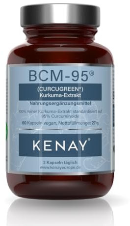 BCM-95® (Curcugreen®) Kurkuma-Extrakt - 750mg pro Tagesdosis - pflanzliche Kapsel - Vegan - Ohne Magnesiumstearat - 60 Kapseln KENAY EUROPE