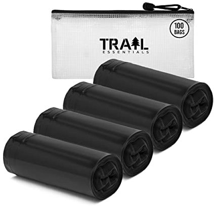 Trail Essentials Hygienische, auslaufsichere Toiletteneinlagen, geruchsfrei, schwarze blickdichte Farbe, Rolle mit Einlagen in praktischer Tragetasche (100 Stück)