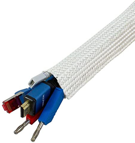 1m Flexibler Kabelschlauch d5-10mm Weiß Kabelkanal Gewebeschlauch Flausch + Klett