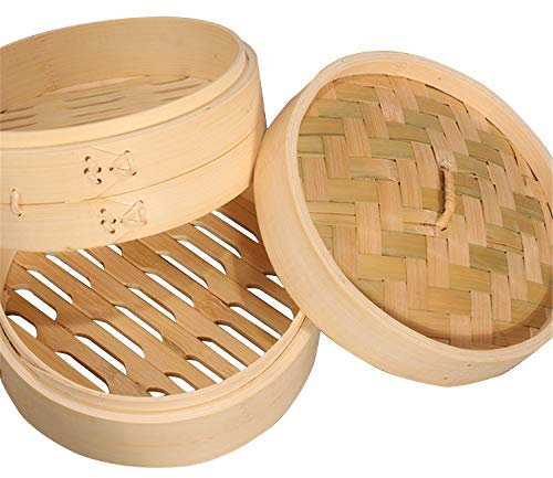 ZXLLAFT-ZL 10-30Cm Dia,Home Bamboo Steamer 1-2-Tier,2+1,30cm/11.81inch