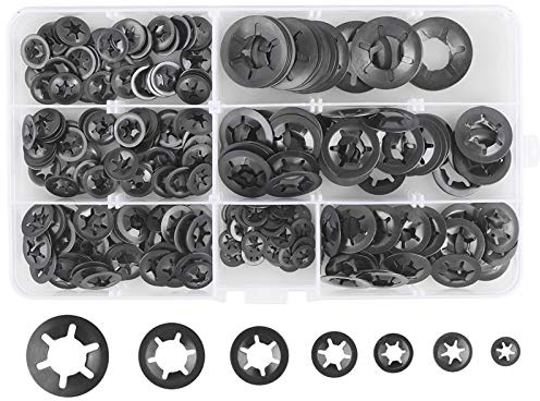 Dadabig 280 Pcs Rondelles de Blocage de Verrouillage, Rondelles À Verrouillage Rapide de Verrouillage En Acier M3 M4 M5 M6 M8 M10 M12, 7Tailles, Noir