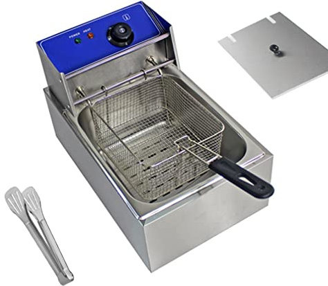 Electric Fat Fryer Deep Fryer Commercial Stainless Steel Chip Fryer Fat Tank 10L 2500W with Lid