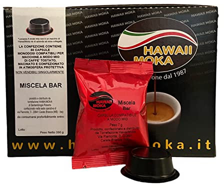 Capsule Caffè Compatibili - 50 Capsule per macchine Lavazza A Modo Mio* Hawaiimoka Torrefazione dal 1987 - Caspule di Caffè Miscela Bar