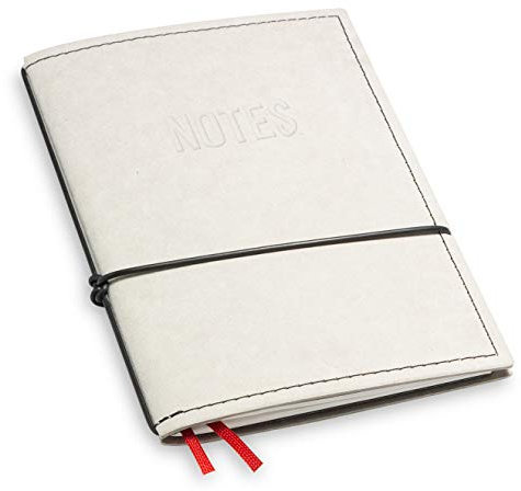 A6 und 7 mm dünn! Vegan! Revolutionäres X17 Notizbuch NOTES, Deutsches Zellulose-Material, grau; Innen: 1x blanko Einlage und 1x Buchband, austauschbar=nachhaltig! Made in Germany
