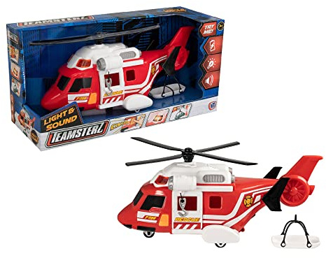 Teamsterz Mighty Machines Medium Fire Helicopter Toy | Lights & Sounds Emergency Vehicle | Firefighter Rescue with Winch & Stretcher | Educational Playset for Kids | Ages 3+
