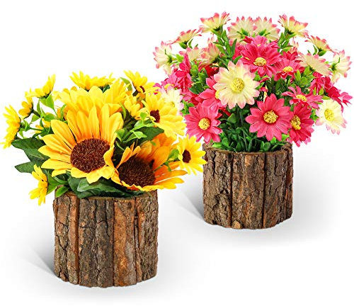 AceList Künstliche Blumen, künstliche Blumen/Mini-Topfpflanzen mit Rindentopf, kleine Pflanzen für drinnen und draußen, für Zuhause, Büro, Schreibtisch, Küche, Regal, Badezimmer, Dekoration