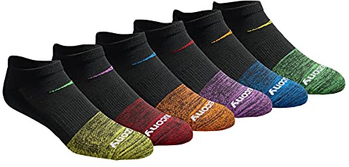 Saucony Men's RunDry Mesh Ventilating Comfort Fit Performance 6, 12, 18 Pairs No-Show Socks, M-XXL, Fashion Tipped Black (6 Pairs), Large