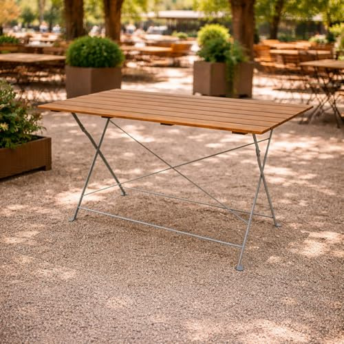INDA-Exclusiv Esstisch Klapptisch Biergarten Tisch Gartentisch klappbar Akazie Stahl pulverbeschichtet 120x70cm